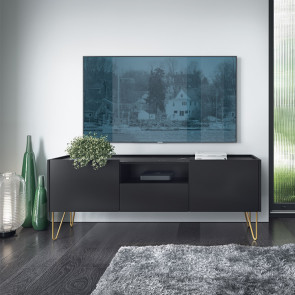 Mobile porta tv soggiorno 144x55cm nero effetto marmo Sirena
