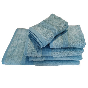 Set 5 asciugamani bagno in cotone azzurro Kora