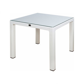 Tavolo moderno da giardino con vetro 90x90cm bianco Cesare