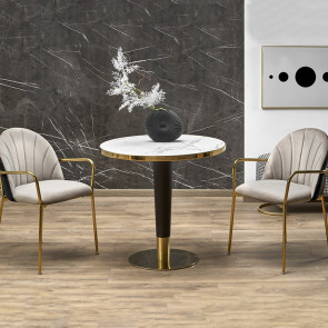 Tavolo rotondo moderno 79x74cm marmo bianco nero oro Barbera