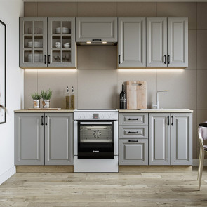 Cucina completa moderna componibile 240cm grigio rovere sonoma Oxford
