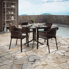 Set tavolo da giardino 80x80cm + 4 sedie polipropilene marrone Aloha