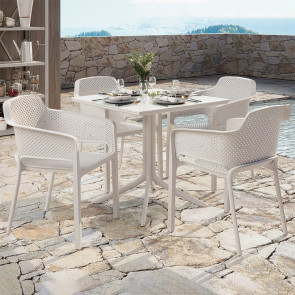Set tavolo da giardino 80x80cm + 4 sedie polipropilene bianco Aloha