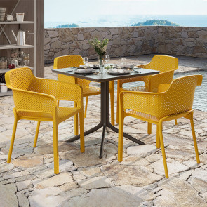 Set tavolo da giardino 80x80cm antracite + 4 sedie polipropilene senape Aloha