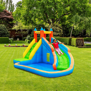 Castello gonfiabile bambini da giardino 400x250cm colorato Messi
