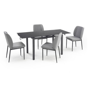 Set tavolo 110/170cm + 4 sedie imbottite grigio nero Albani