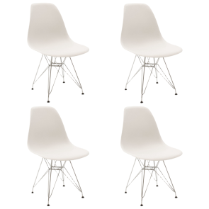 Set 4 sedie da pranzo moderne polipropilene bianco gambe metallo Daken