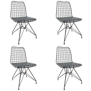 Set 4 sedie in rete metallo moderna design nero Next