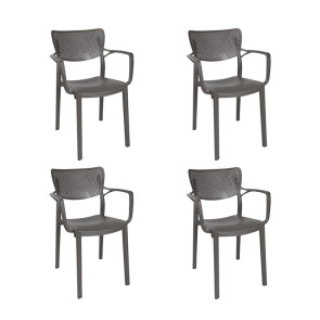 Set 4 sedie giardino esterno bar dehors polipropilene impilabile con braccioli grigia Alba