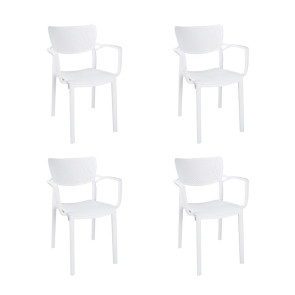 Set 4 sedie soggiorno esterno bar dehors polipropilene con braccioli bianco Alba