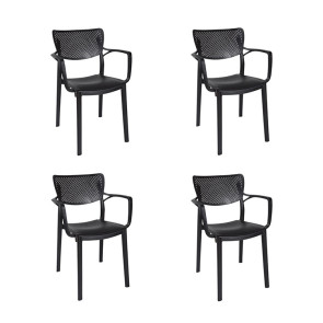 Set 4 sedie soggiorno esterno bar dehors polipropilene con braccioli nero Alba