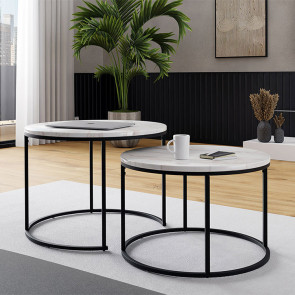 Set 2 tavolini da salotto marmo bianco nero Skive