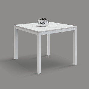 Tavolo 90/180 cm allungabile effetto marmo bianco metallo bianco Larkin