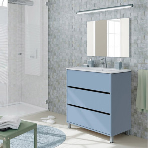 Base bagno 82x165cm con lavabo e specchio 3 cassetti bianco blu chiaro Shutter