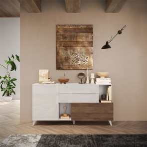 Madia 181x94cm moderna 2 ante bianco lucido rovere scuro Witty