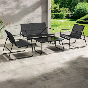 Set relax tavolo 75x45cm 2 sedie e divano acciaio giardino grigio Eden