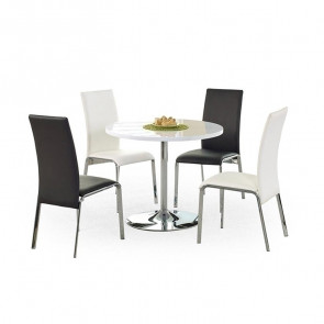 Tavolo rotondo moderno 90x90cm bianco lucido acciaio cromato Airone