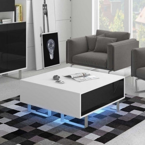 Tavolino da salotto moderno design 85x85cm bianco opaco e nero lucido Milo