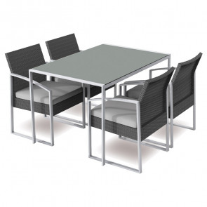 Set tavolo rettangolare 120x80cm + 4 sedie da giardino nero Malvin
