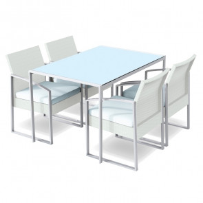 Set tavolo + 4 sedie esterno giardino Malvin bianco