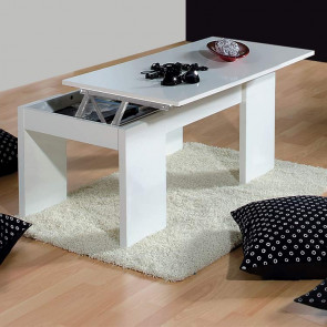 Tavolino elevabile Astor bianco lucido moderno porta oggetti