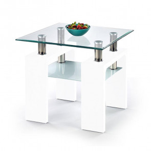 Tavolino da salotto con ripiano 60x60cm vetro bianco acciaio Herman