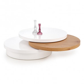 Tavolino rotondo Tacna bianco rovere 3 ripiani girevole moderno design