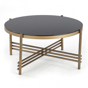 Tavolino Flam rotondo vetro nero acciaio oro salotto design moderno