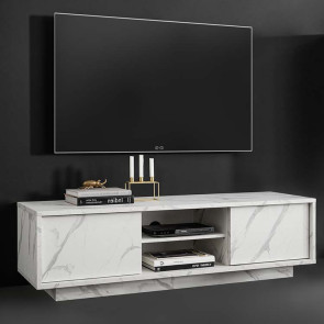 Porta tv soggiorno 2 ante 139x44cm effetto marmo bianco Viking