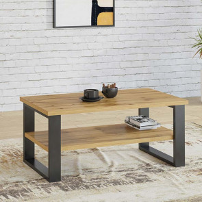 Tavolino da salotto con ripiano 110x60cm quercia metallo nero Petra