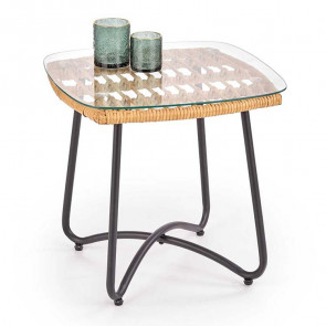 Tavolino Breda vetro trasparente rattan acciaio nero design moderno