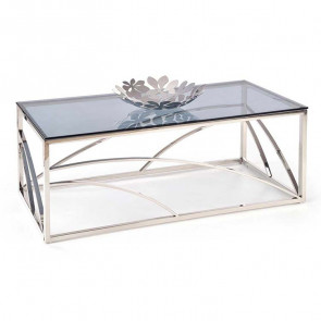 Tavolino da salotto 120x60cm vetro acciaio cromato Cuvel Silver