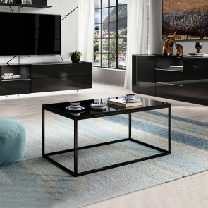 Tavolino da salotto moderno 110x60cm nero lucido vetro nero Leila