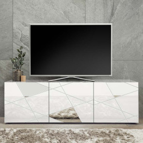 Mobile porta tv 181x57cm bianco lucido specchio con serigrafia Vittoria