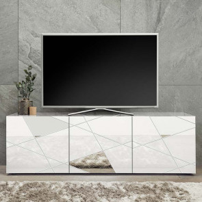 Mobile porta tv Vittoria bianco lucido specchio con serigrafia