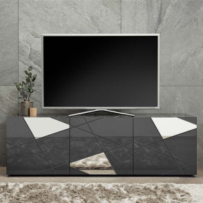 Porta tv 181x57cm grigio lucido specchio con serigrafia Vittoria