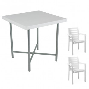 Set tavolo 75x75cm e 2 sedie da giardino polipropilene bianco Alvaro Lido