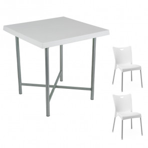 Set tavolo 75x75cm e 2 sedie da giardino polipropilene bianco Alvaro Melita