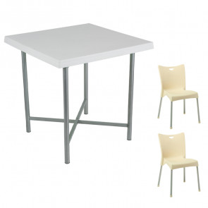 Set tavolo 75x75cm e 2 sedie da giardino polipropilene bianco beige Alvaro Melita