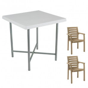 Set tavolo 75x75cm e 2 sedie da giardino polipropilene bianco tortora Alvaro Lido