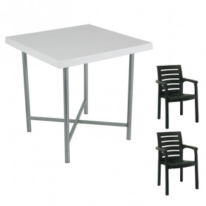 Set tavolo 75x75cm e 2 sedie da giardino polipropilene bianco verde Alvaro Lido