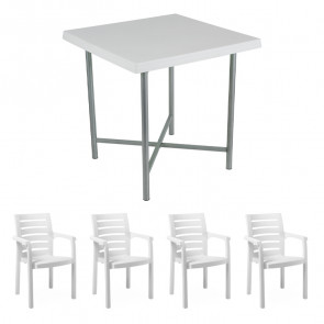 Set tavolo 75x75cm e 4 sedie da giardino polipropilene bianco Alvaro Lido
