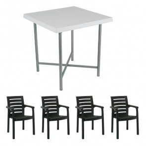 Set tavolo 75x75cm e 4 sedie da giardino polipropilene bianco verde Alvaro Lido