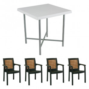 Set tavolo 75x75cm e 4 sedie da giardino polipropilene bianco verde Alvaro Ventura