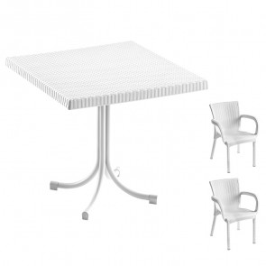 Set tavolo Ivo + 2 sedie Augusta poly rattan Bianco esterno giardino