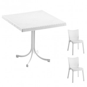 Set tavolo Ivo + 2 sedie Rossana poly rattan bianco esterno giardino