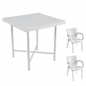 Set tavolo Leo + 2 sedie Augusta poly rattan bianco esterno giardino