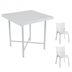 Set tavolo Leo + 2 sedie Rossana poly rattan bianco esterno giardino
