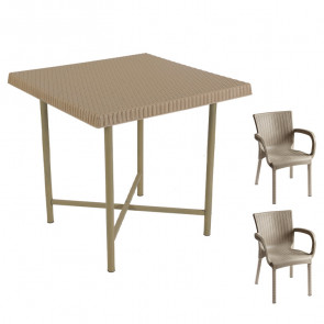 Set tavolo Leo + 2 sedie Augusta poly rattan tortora esterno giardino