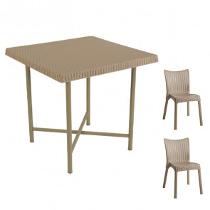 Set tavolo Leo + 2 sedie Rossana poly rattan tortora esterno giardino